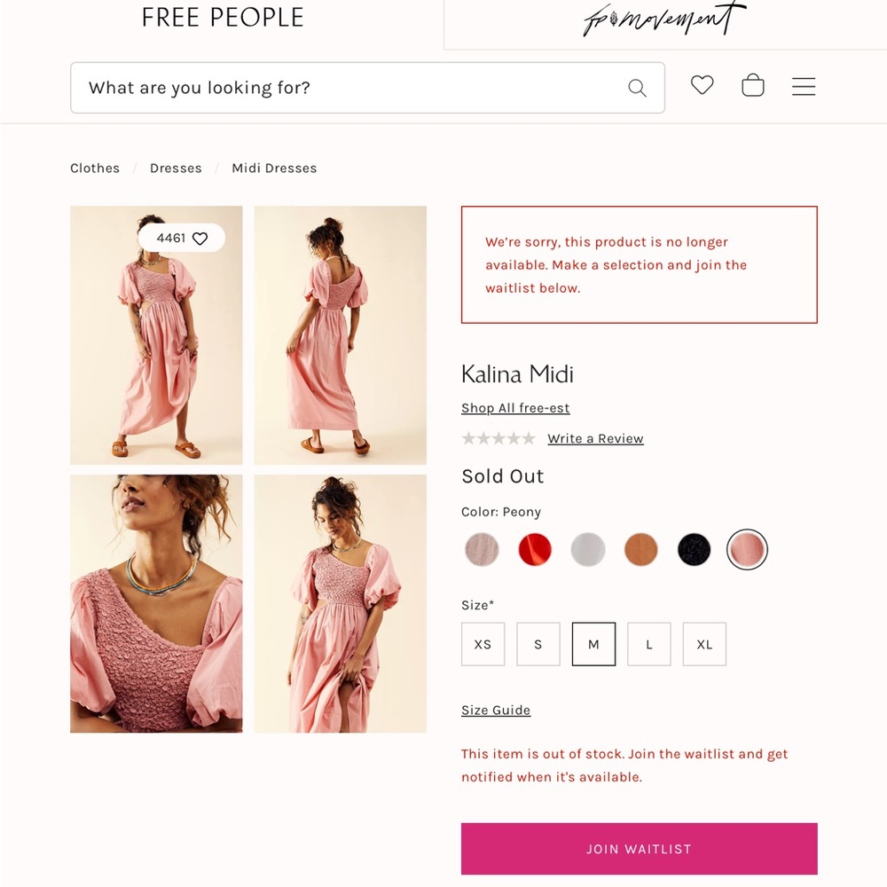 Free People KALINA Smocked Asymmetrical Puff Sleeve Cut Out Midi Dress XS - Picture 15 of 16